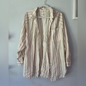 Aerie Beige and White Striped Button Up